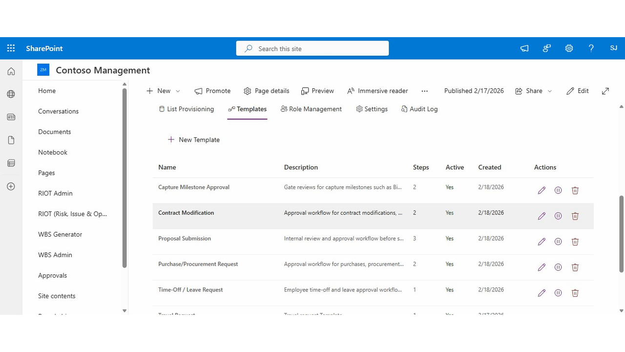 Approver Admin Template Manager