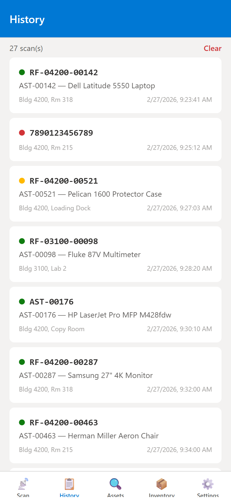 Asset Manager Scan History