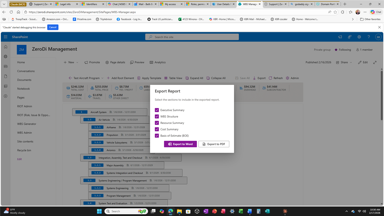 WBS Manager Export Report