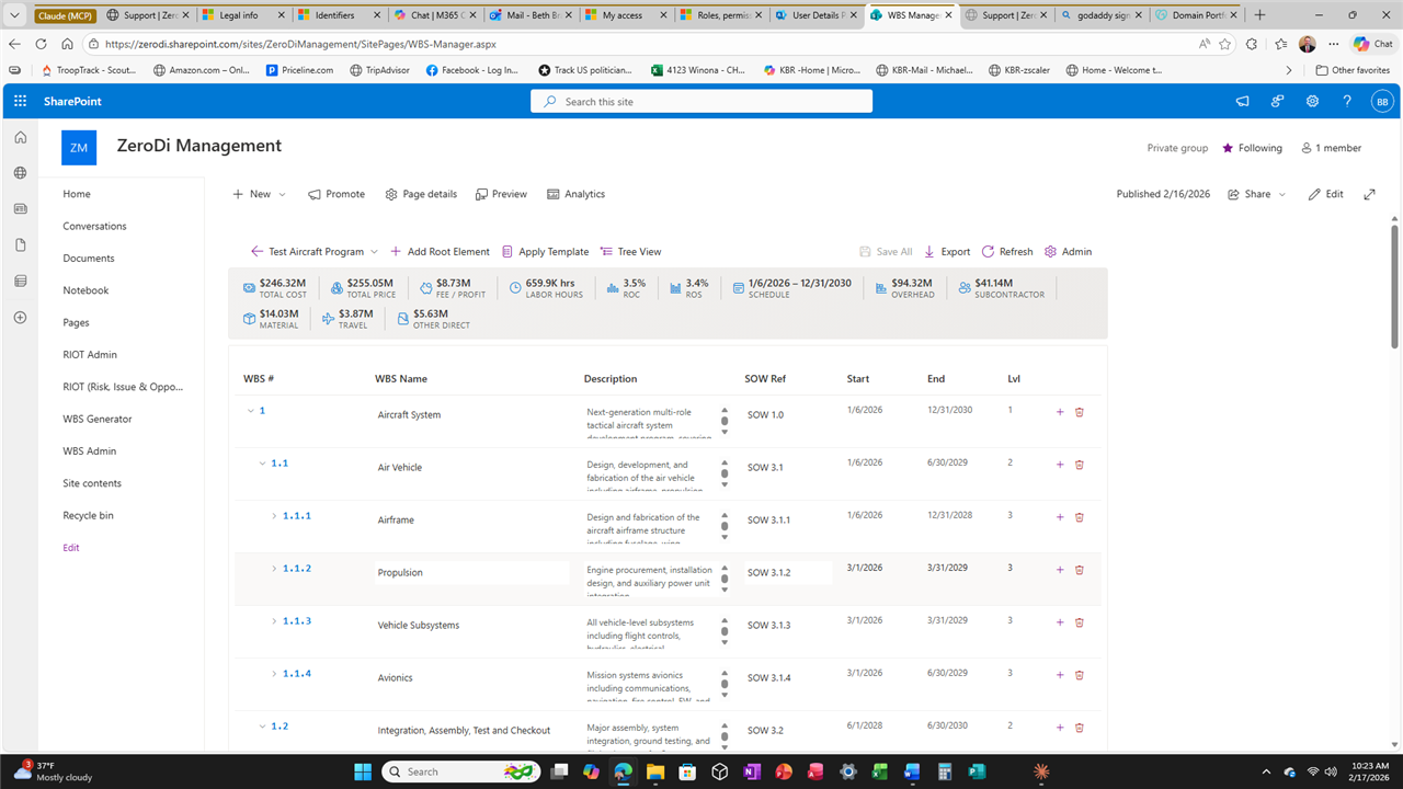WBS Manager Table View